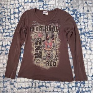vintage 90s y2k brown long sleeve graphic tee